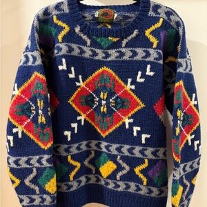 Boston Traders Blue Multicolor Geometric Crewneck Sweater